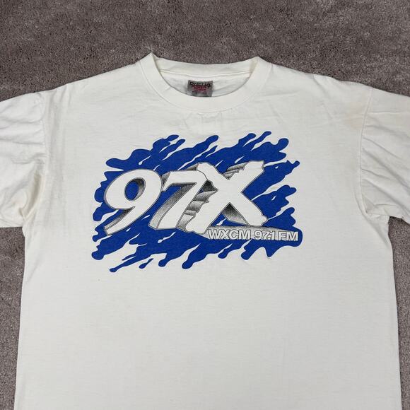 White 97X WXBM 97.1 FM Radio T-shirt Size L Music Oneita - Picture 2 of 6